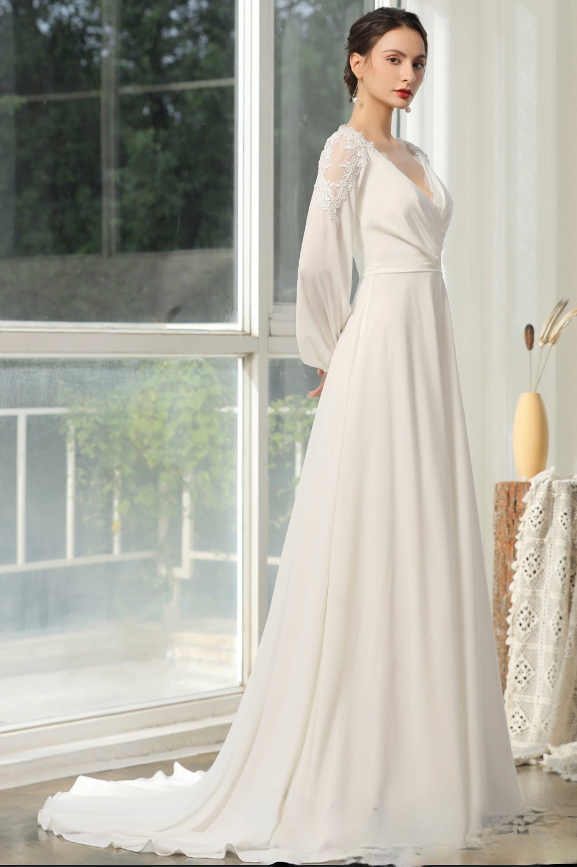 Simple Wedding Dress With Crossed Neckline And Lace Back – TulleLux ...