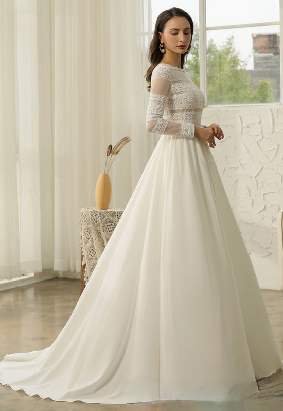 Load image into Gallery viewer, Long Sleeve Lace A-line Boho Wedding Dress
