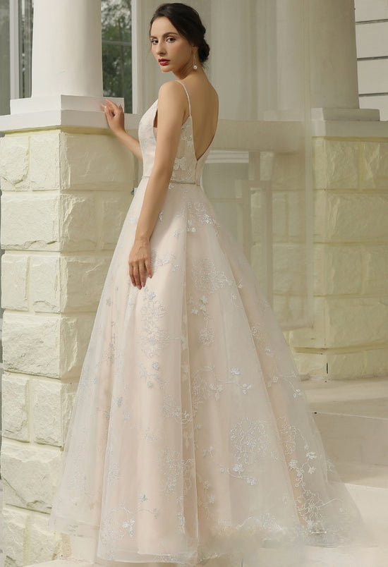Glitter Patterned Wedding A Line Dress Bridal Gown