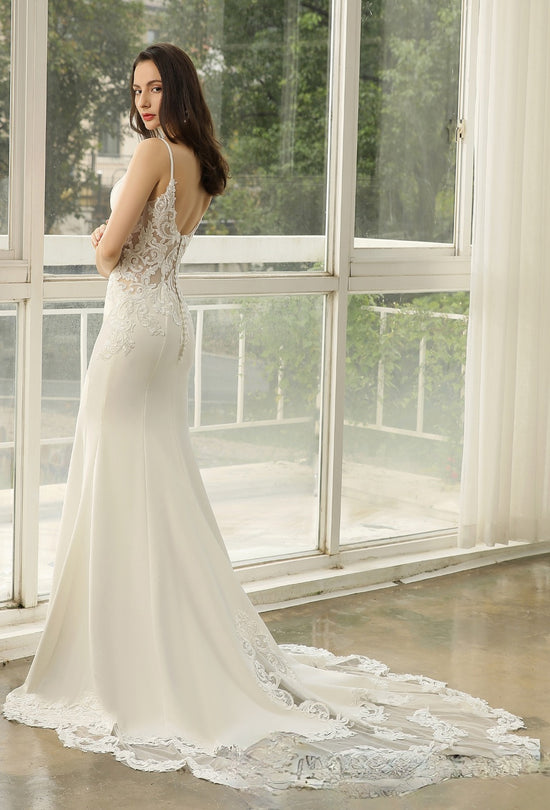 Load image into Gallery viewer, Graceful Illusion Lace Fit and Flare Wedding Dress
