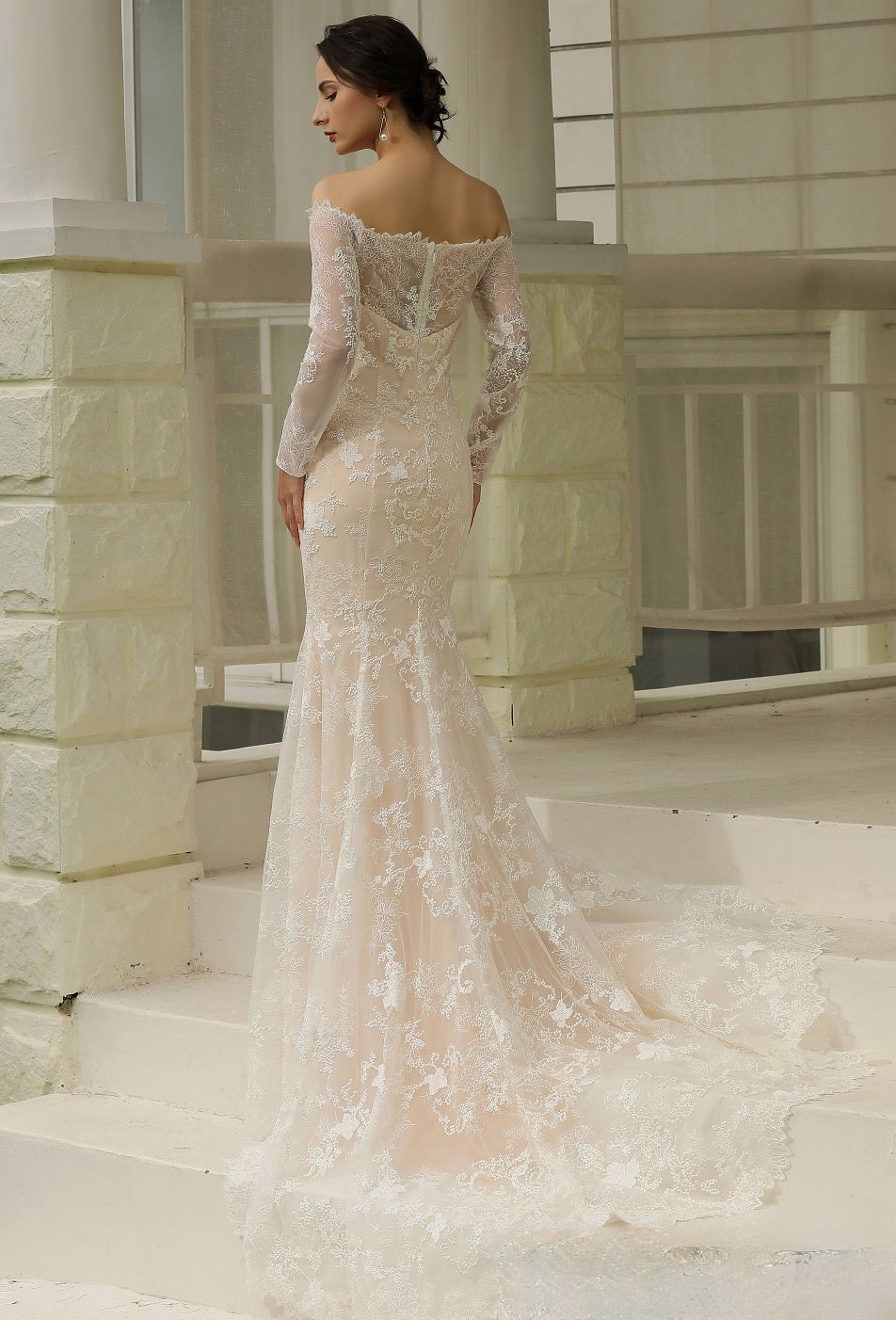 Off-the-Shoulder Sheath Wedding Dress with Luxury Illusion Lace