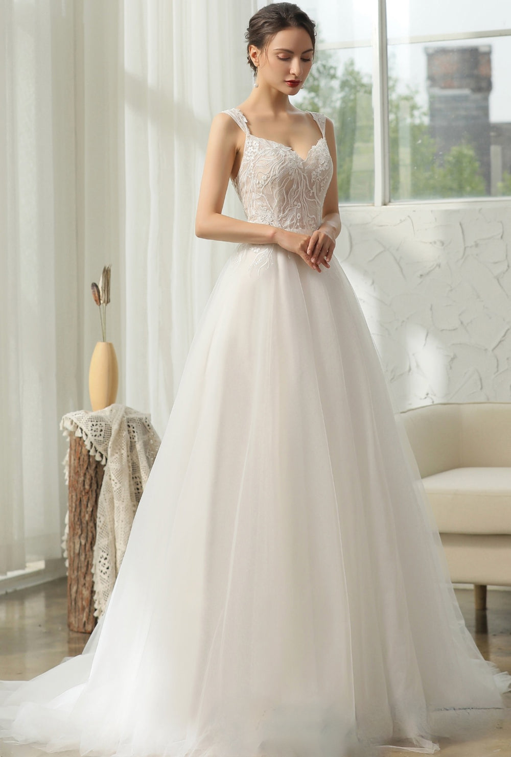 Cap Sleeve Wedding Dress With Glittery Appliqués