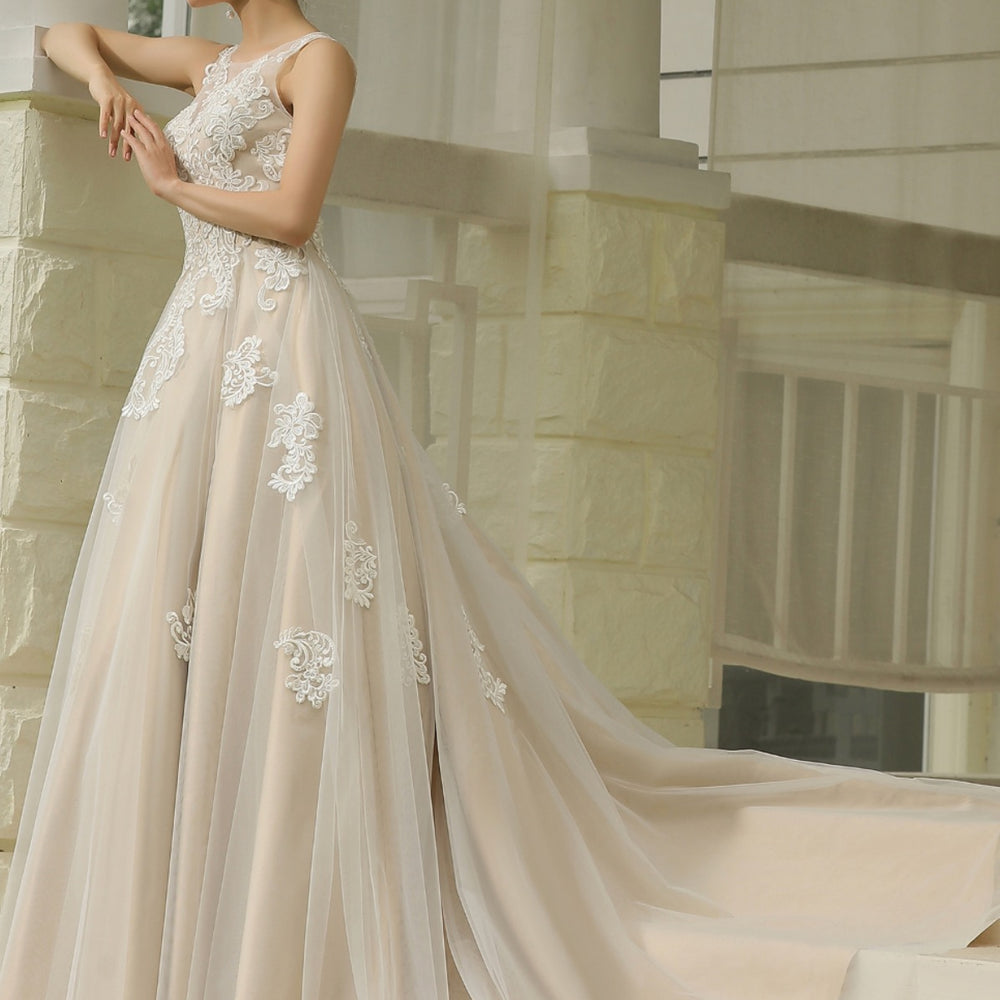 
                      
                        Illusion Halter Neckline Ball Gown Wedding Dress
                      
                    