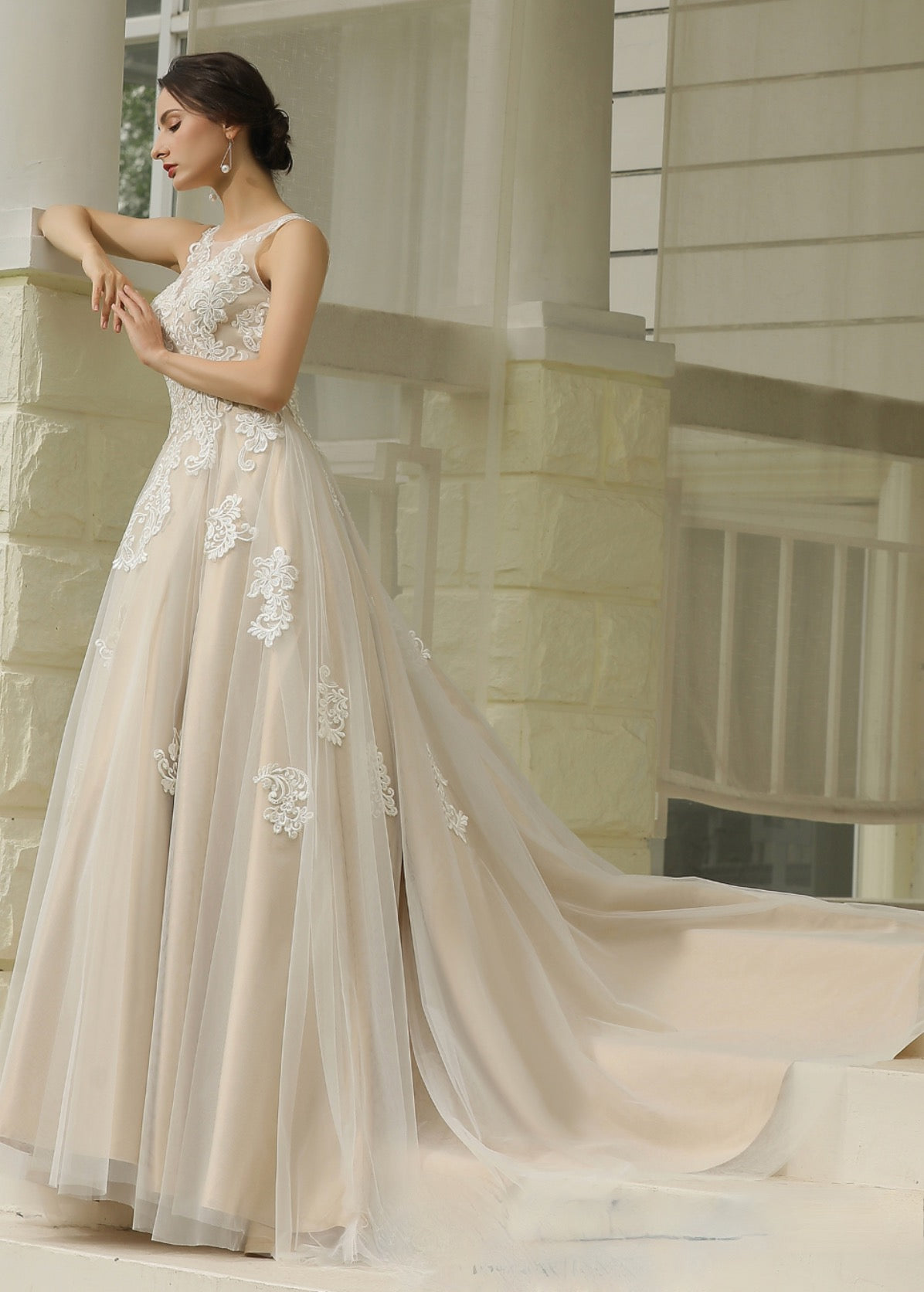 Illusion Halter Neckline Ball Gown Wedding Dress