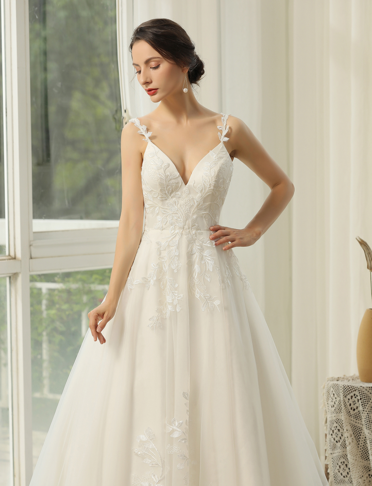 
                      
                        Appliquéd Straps Keyhole Back Bridal Gown
                      
                    
