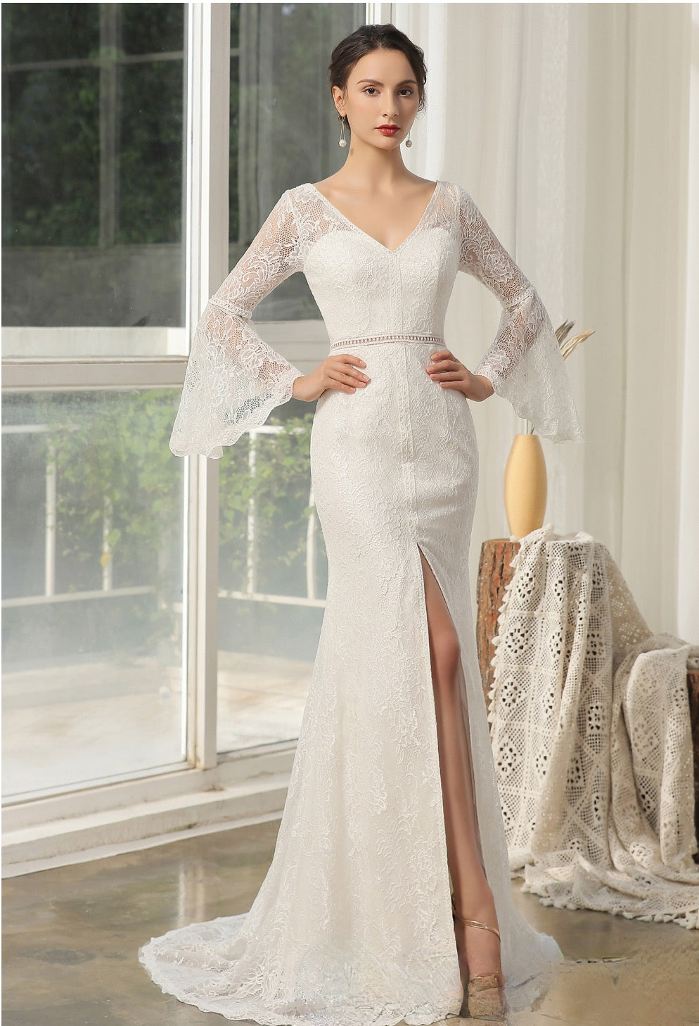 Designer Lace High Split Bridal Gown