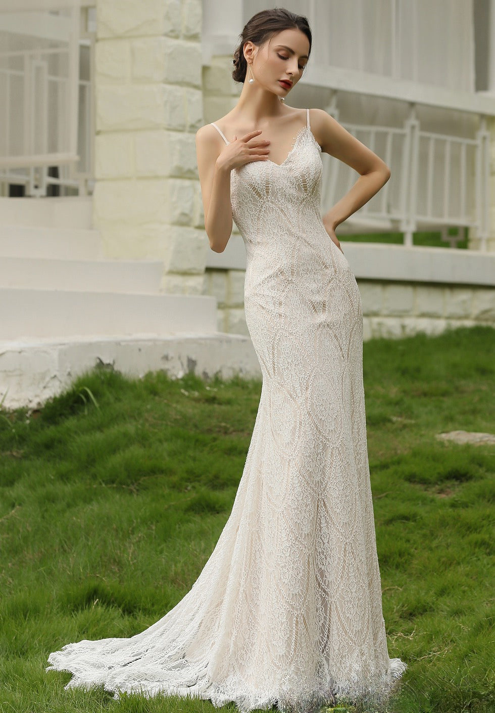 Spaghetti Straps Lace Sheath Wedding Gown – TulleLux Bridal Crowns &  Accessories