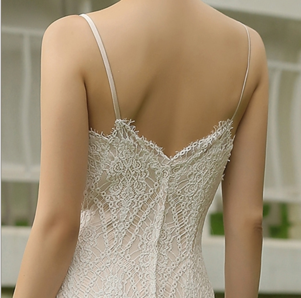 Spaghetti Straps Lace Sheath Wedding Gown – TulleLux Bridal Crowns