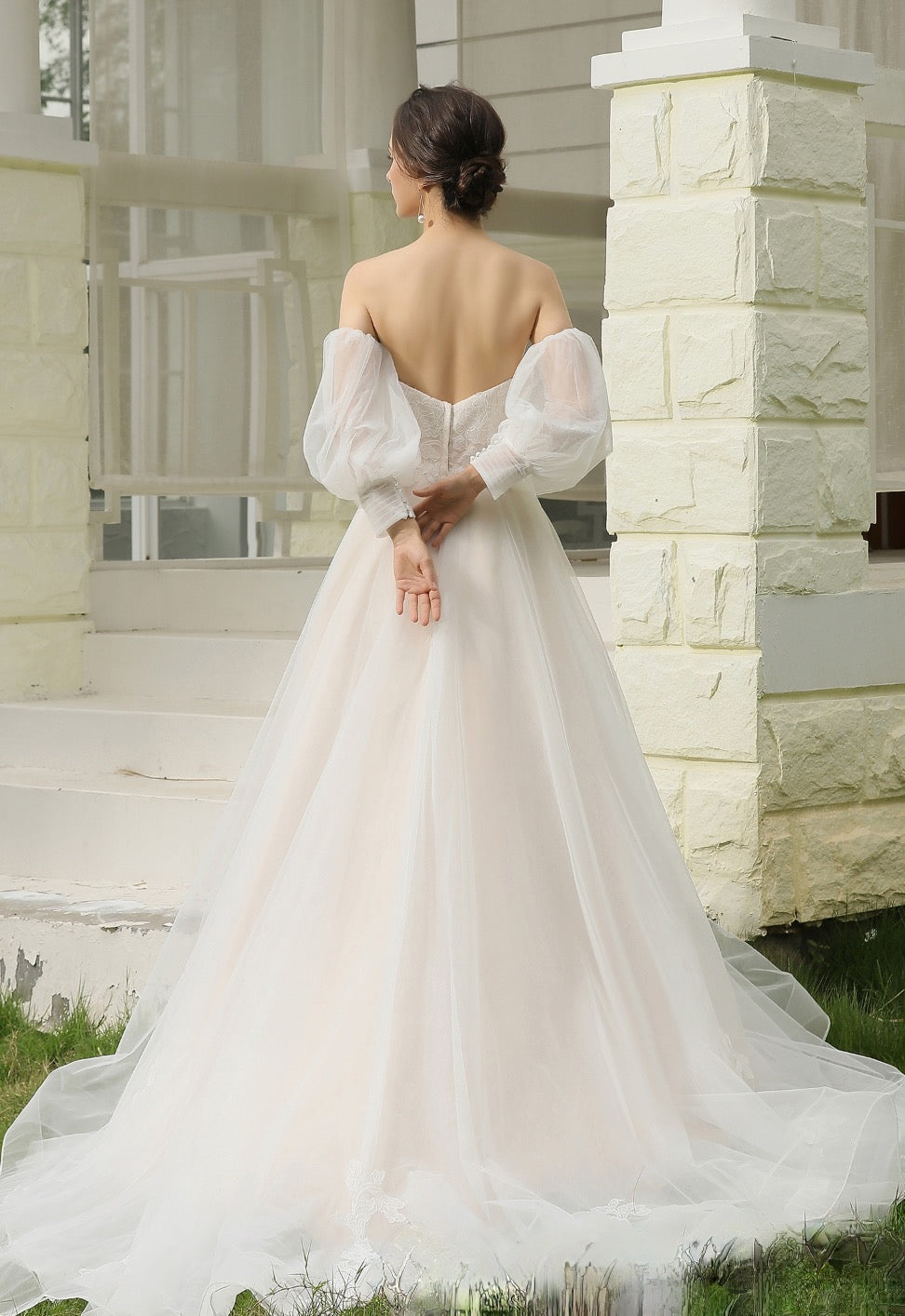 Classic A-Line Strapless Bridal Gown With Detachable Bishop