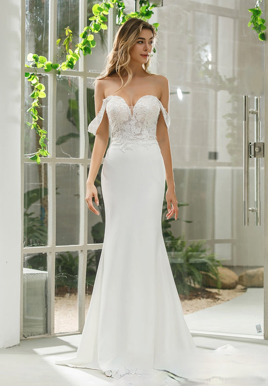 Sheath Crepe Bridal Gown With Off-Shoulder Straps