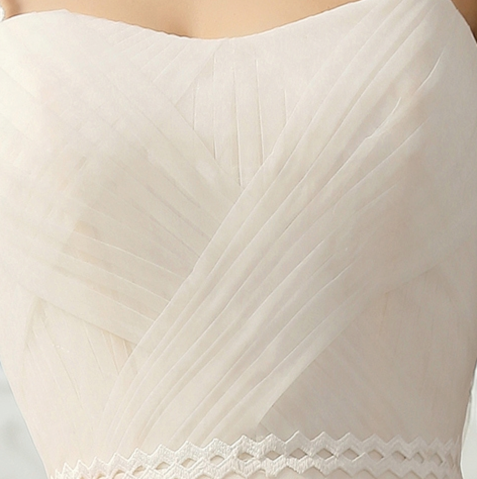 
                      
                        Simple Pleated A-line Wedding Dress With 3D Lace Underline
                      
                    