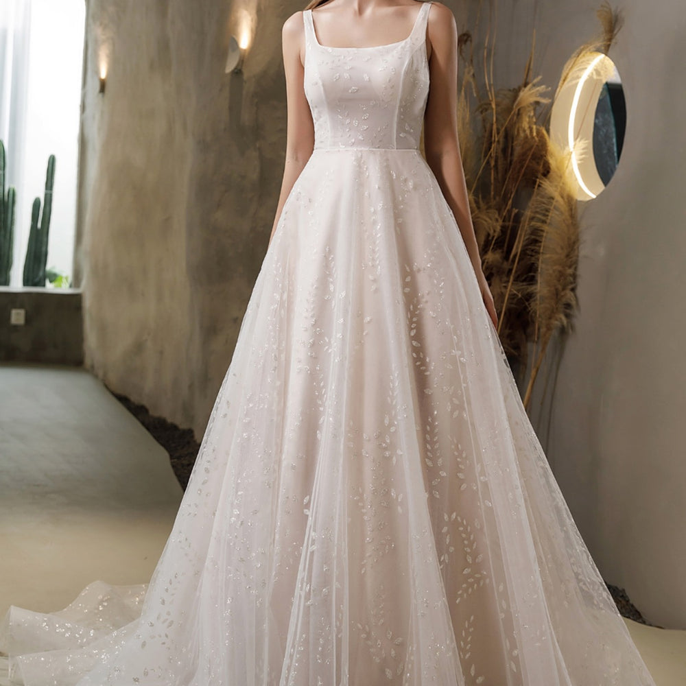 
                      
                        Pink Nude Princess Wedding Dress With Square Neckline
                      
                    