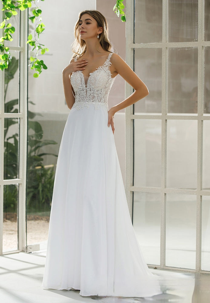 
                      
                        Simple Lace A-line Bridal Gown With Chiffon Skirt
                      
                    