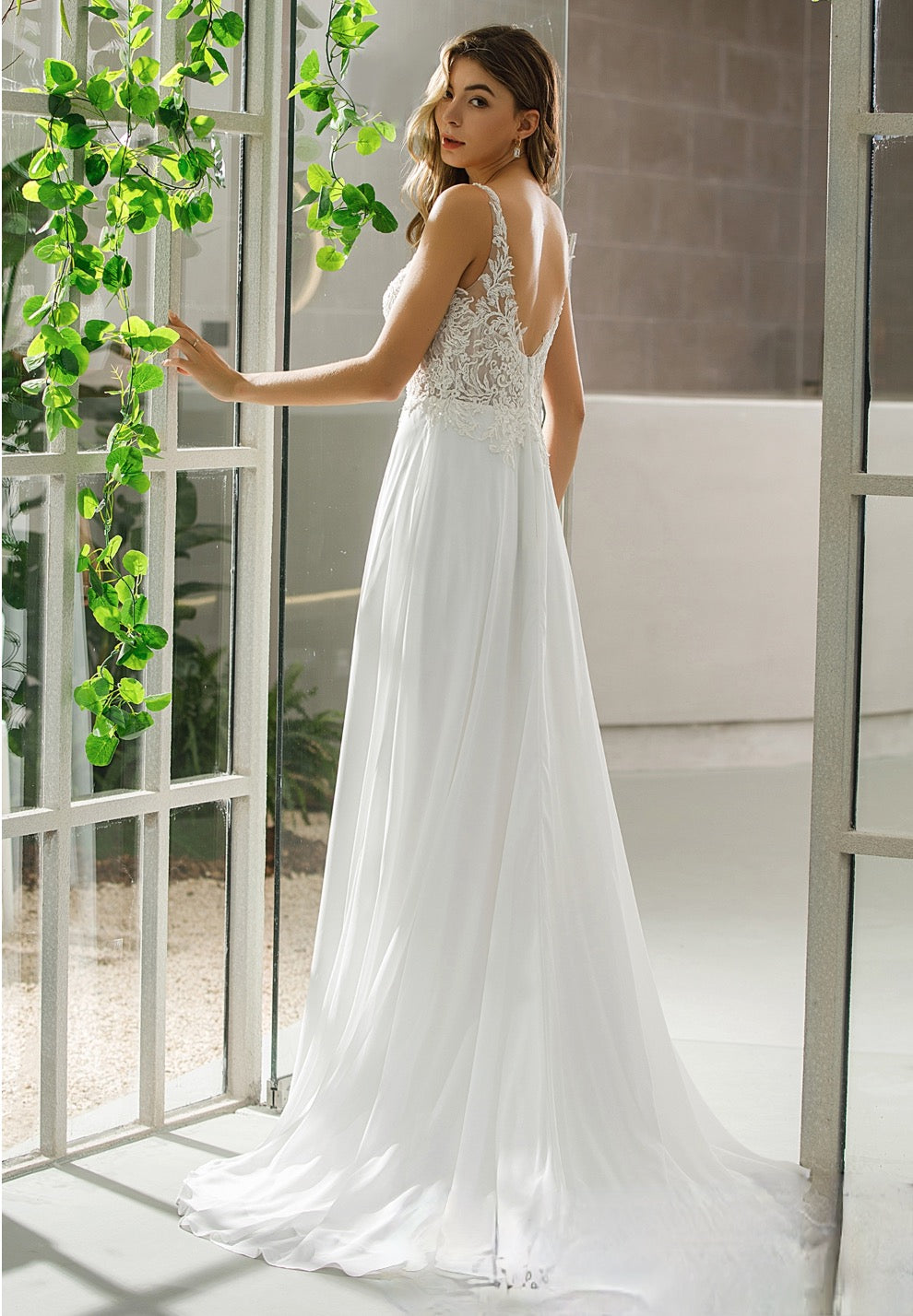 Simple Lace A-line Bridal Gown With Chiffon Skirt – TulleLux Bridal ...
