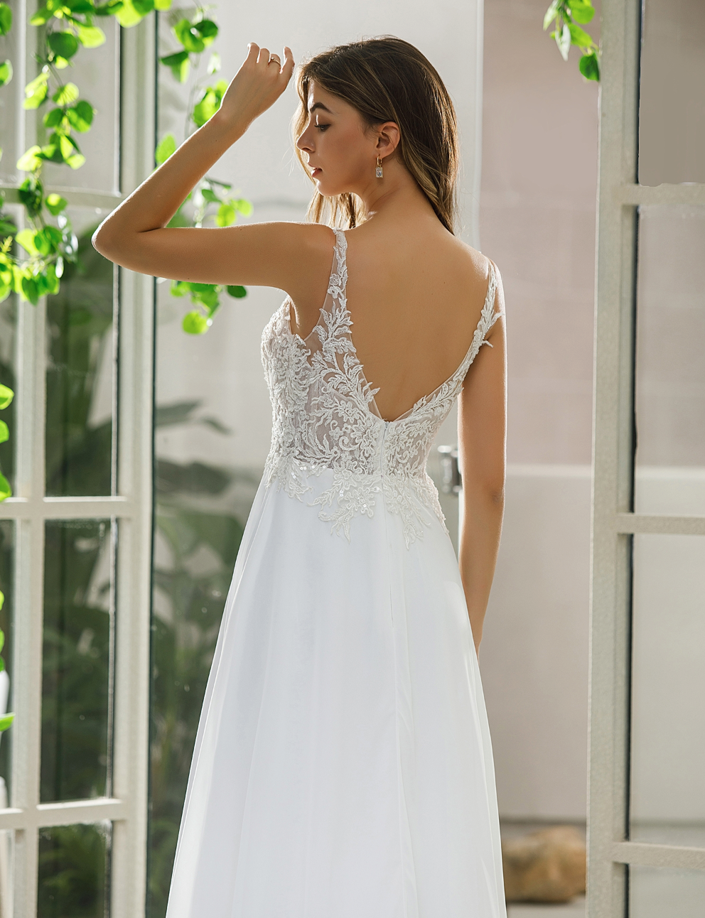 Simple Lace A-line Bridal Gown With Chiffon Skirt