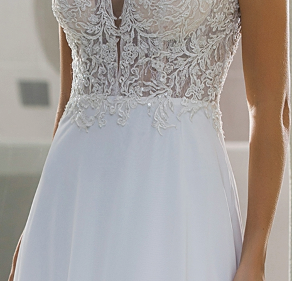 Simple Lace A-line Bridal Gown With Chiffon Skirt