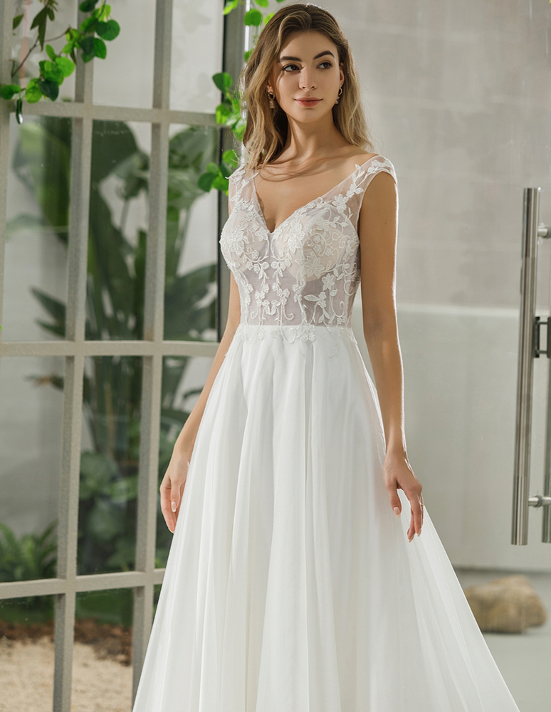 
                      
                        Sleeveless Illusion Lace Organza Wedding Dress
                      
                    