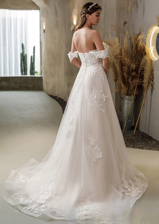 HAMMAH Classic Glitter A Line Wedding Dress For Bride Deep V Neck Detachable  Sleeves Tulle Appliques Spaghetti Strap Brush Train - AliExpress