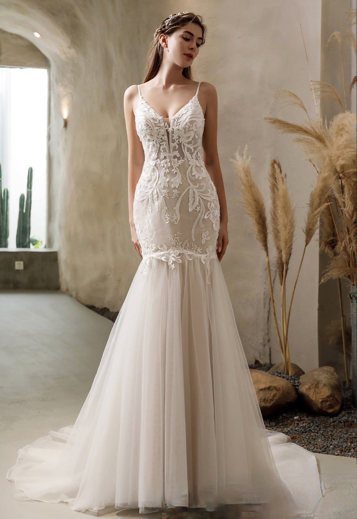 Elegant Mermaid Gown With Detachable Bell Sleeves