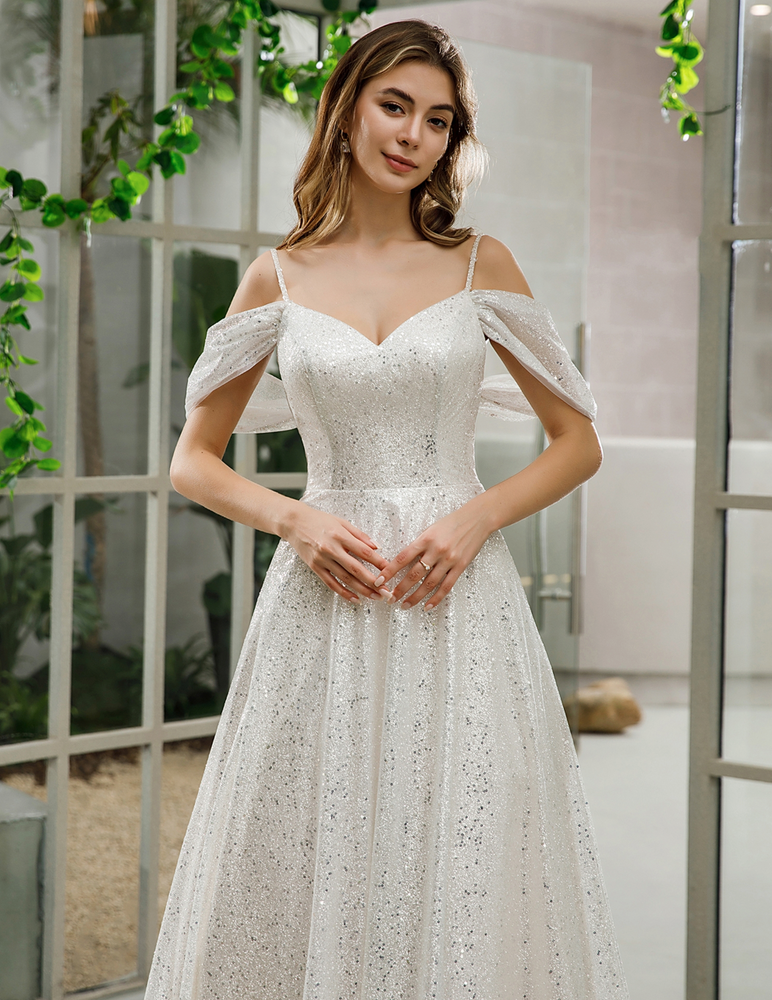 
                      
                        Shimmery Sequined Off-The-Shoulder A-line Bridal Gown
                      
                    