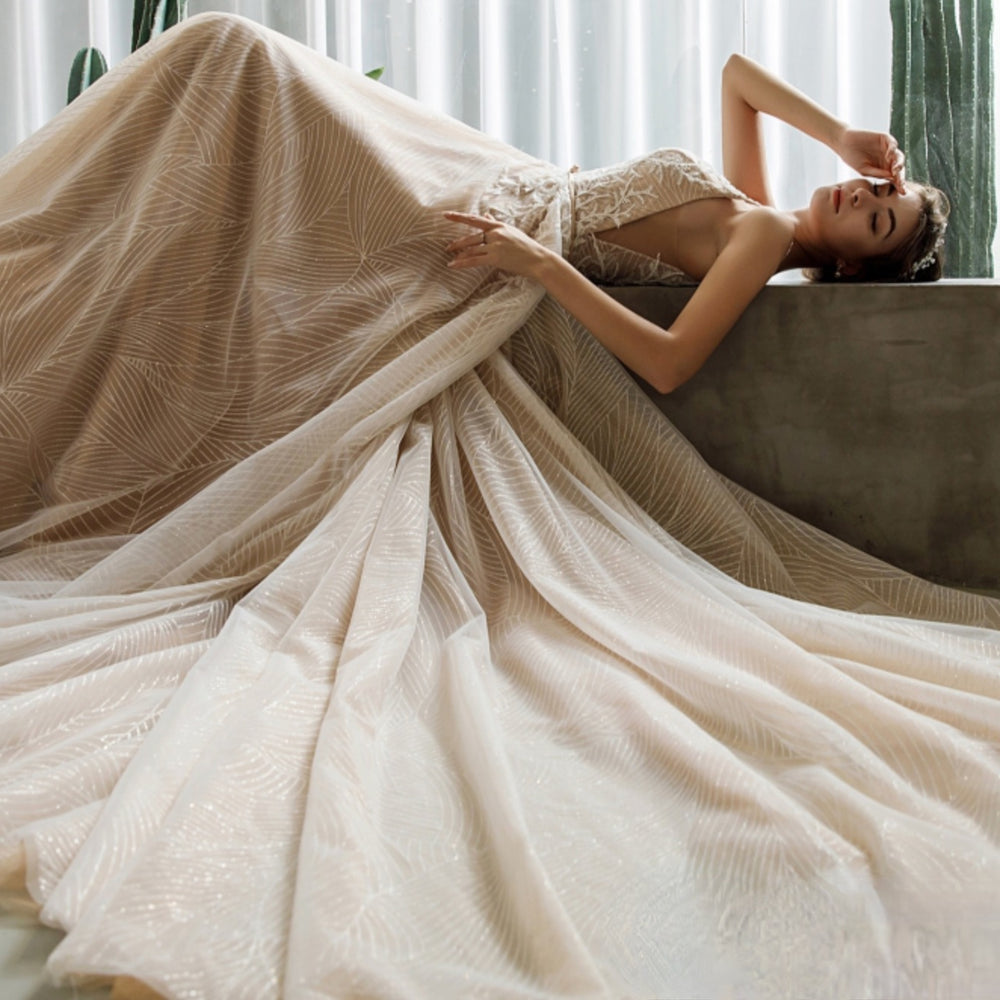 
                      
                        Shimmery Sequined Lace A-Line Wedding Dress With Long Train
                      
                    