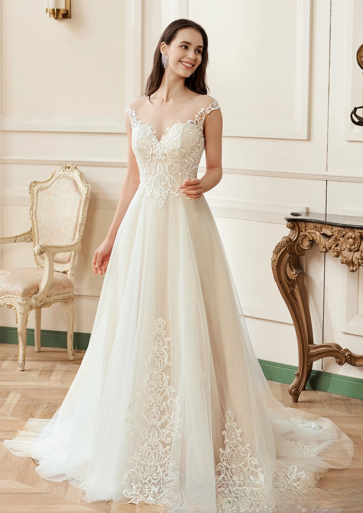 
                      
                        Illusion A-Line Scoop Neckline Lace Bridal Gown
                      
                    