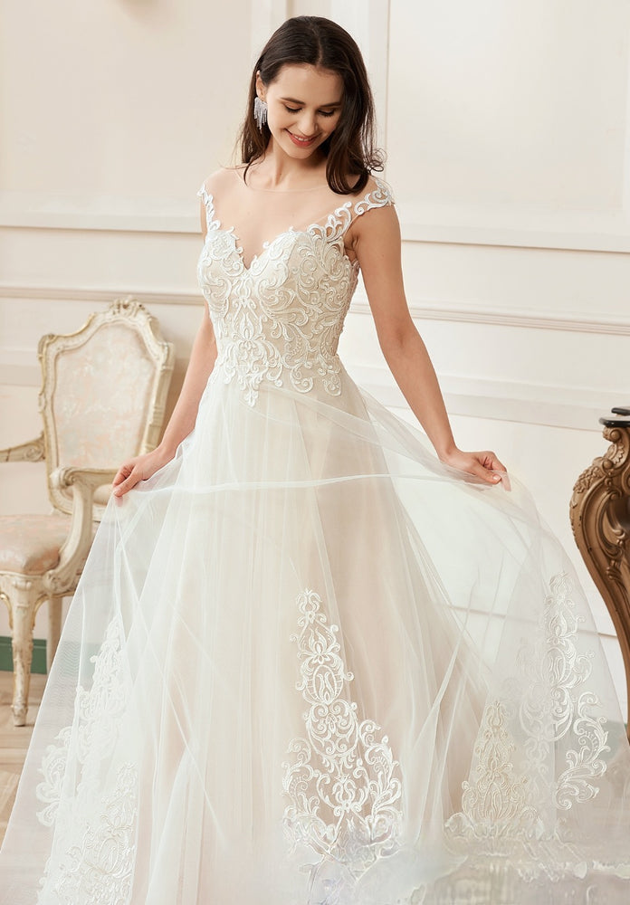 
                      
                        Illusion A-Line Scoop Neckline Lace Bridal Gown
                      
                    