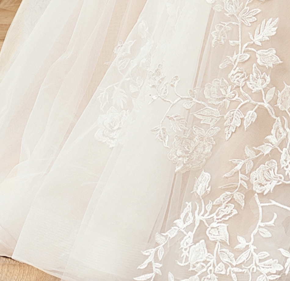 
                      
                        Pink Nude A-Line Floral Details With Illusion Straps Wedding Dress
                      
                    