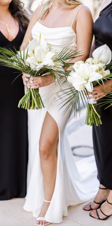 
                      
                        Simple Sexy Boho Mermaid High Slit Bohemian Satin Wedding Bridal Gown
                      
                    