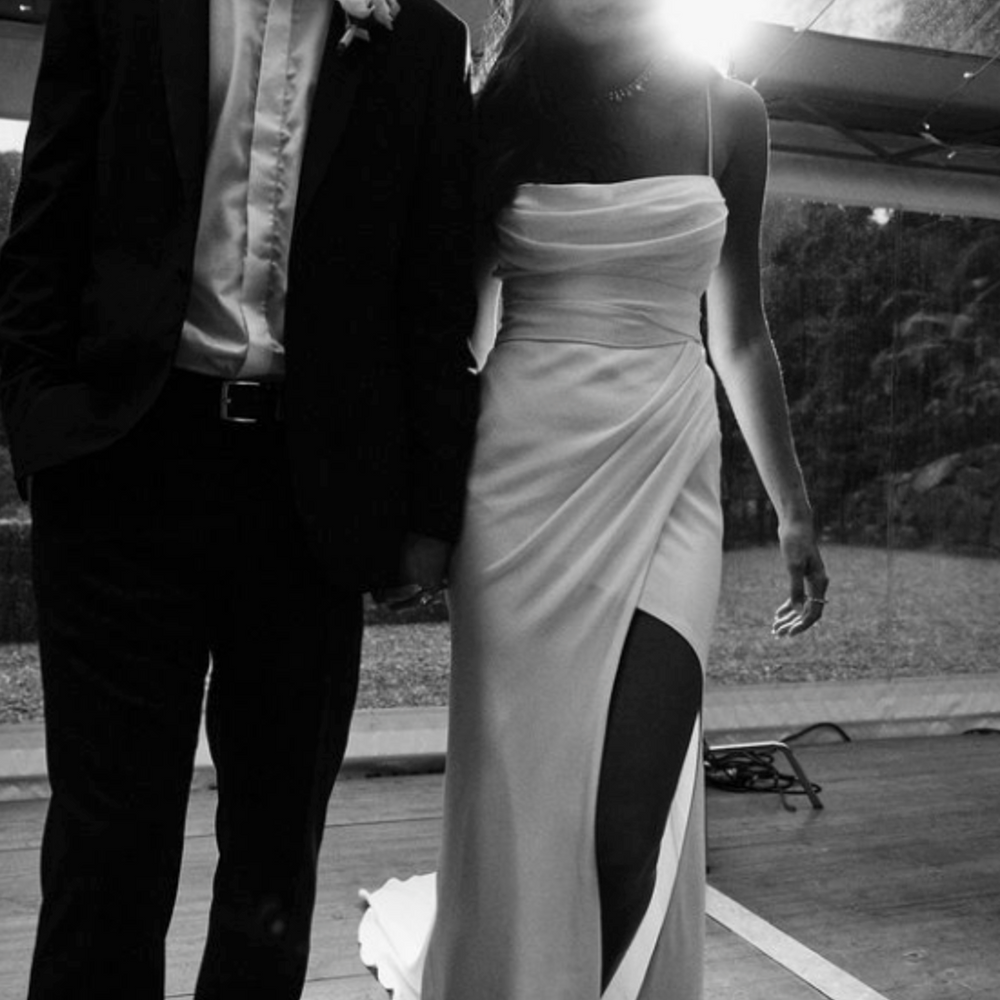 
                      
                        Simple Sexy Boho Mermaid High Slit Bohemian Satin Wedding Bridal Gown
                      
                    