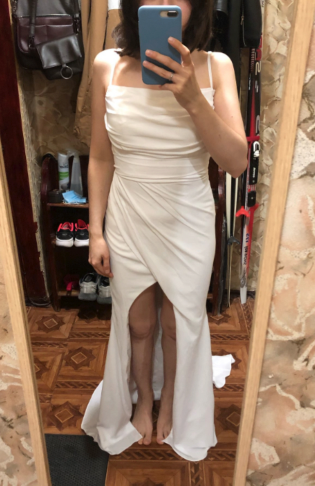 
                      
                        Simple Sexy Boho Mermaid High Slit Bohemian Satin Wedding Bridal Gown
                      
                    