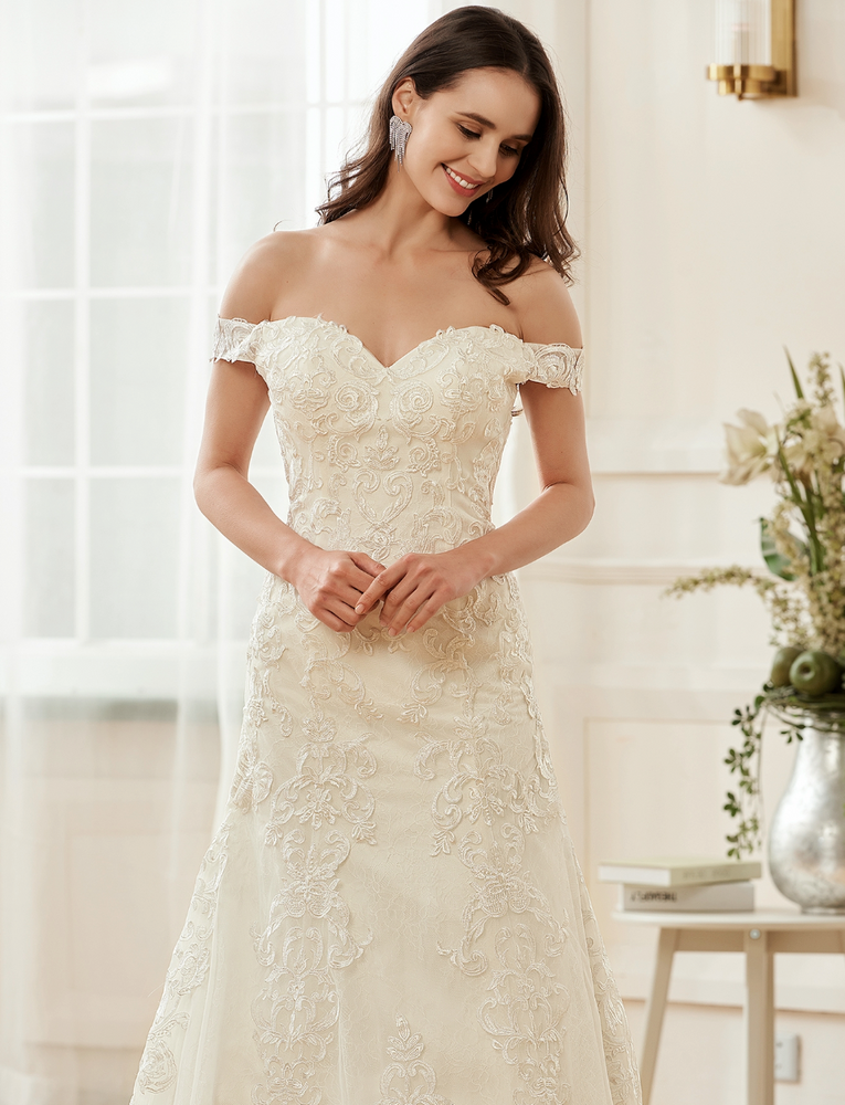 
                      
                        Sweetheart Neckline Chapel Train With Embroidery Lace Bridal Gown
                      
                    