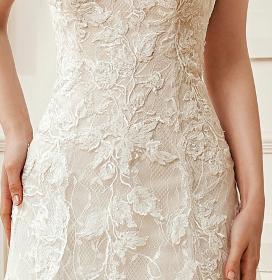 
                      
                        Romantic A-Line V-neck Floral Applique Court Train Bridal Gown
                      
                    