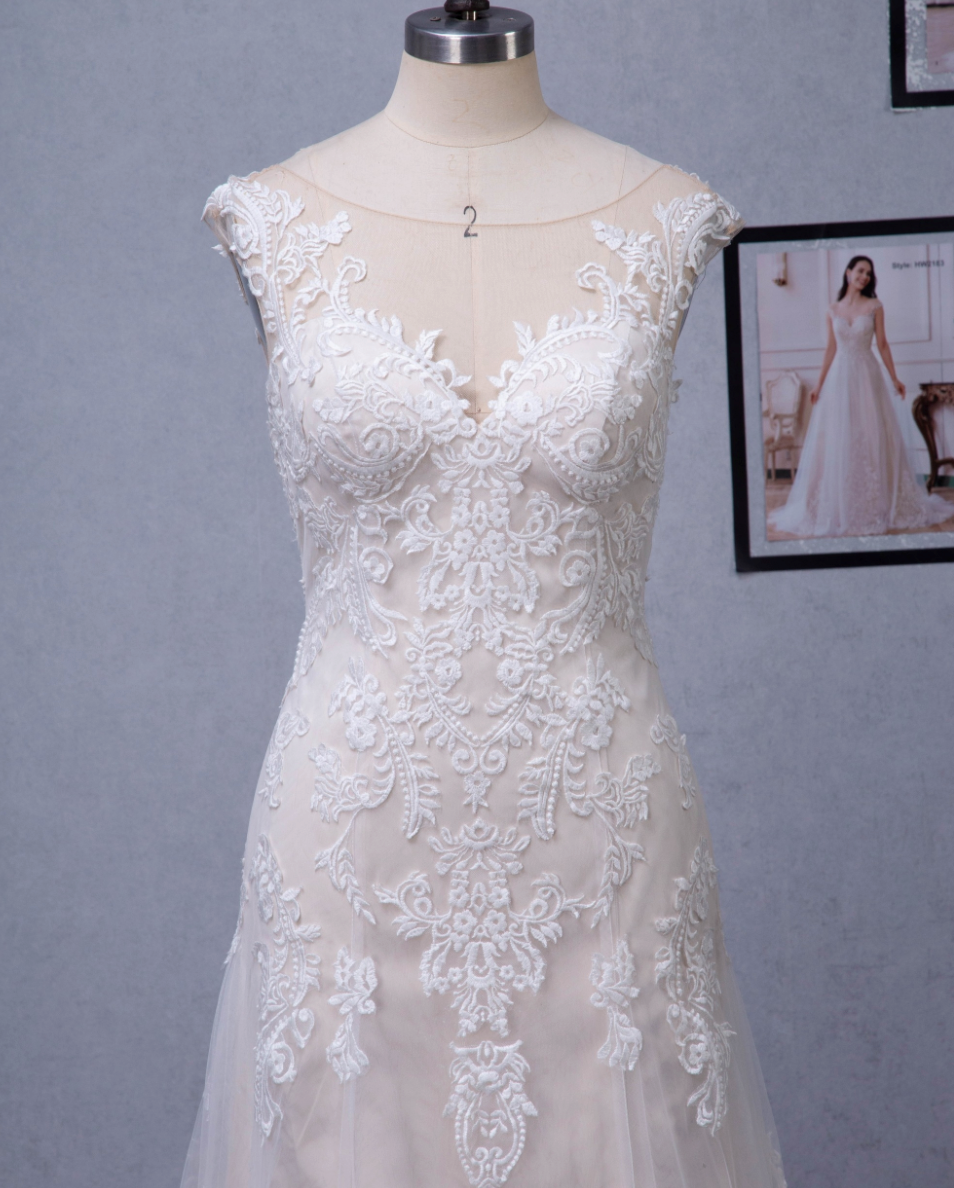 Illusion Neckline Lace Cap Sleeves Bridal Dresses with Tiered Skirt –  loveangeldress