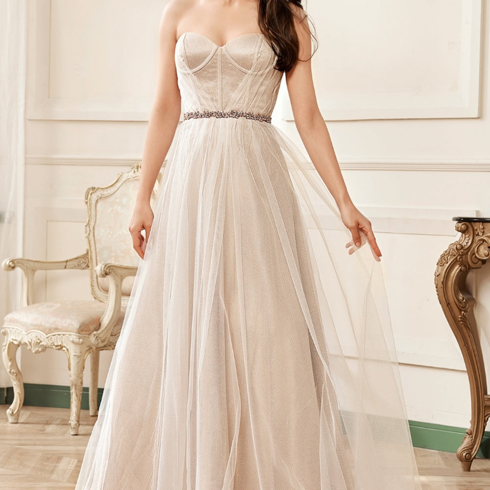 Shimmer Pink Nude Sweetheart Corset Sparkle Tulle Bridal Gown