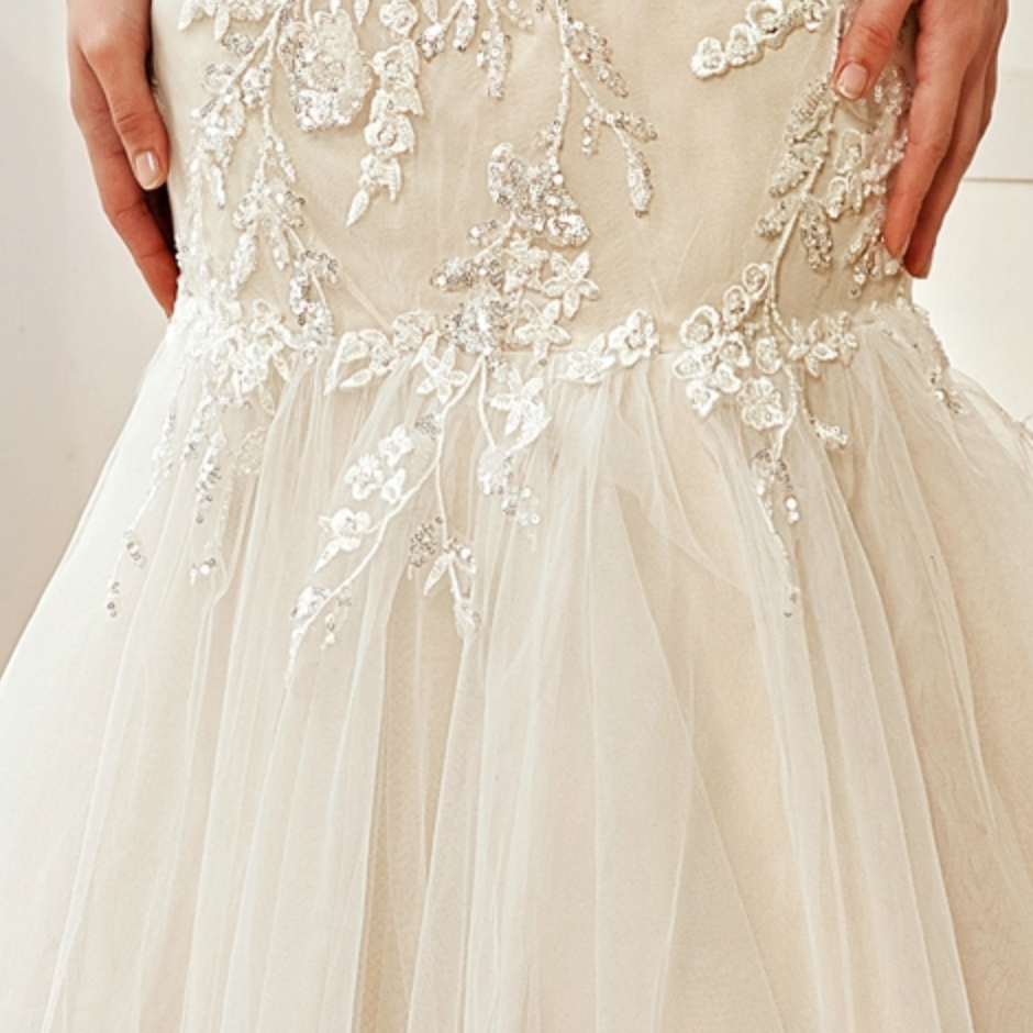 
                      
                        Off-The-Shoulder Mermaid Chapel Train Sequined Tulle Wedding Dress
                      
                    