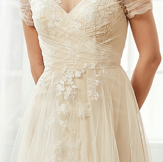 Romantic Off The Shoulder Illusion Pleated Bodice Tulle Bridal Gown