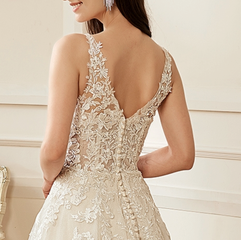 Illusion V-Neckline A-Line Lace Straps Bridal Gown