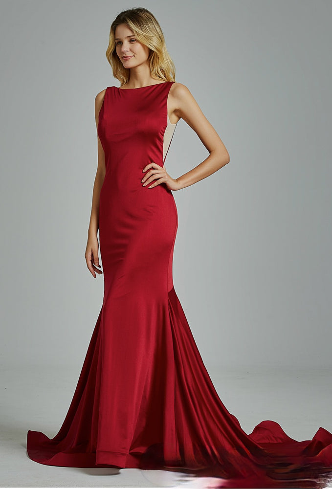 
                      
                        Fitted Bateau Neckline Bridesmaid Dress with Plunging V-Back
                      
                    