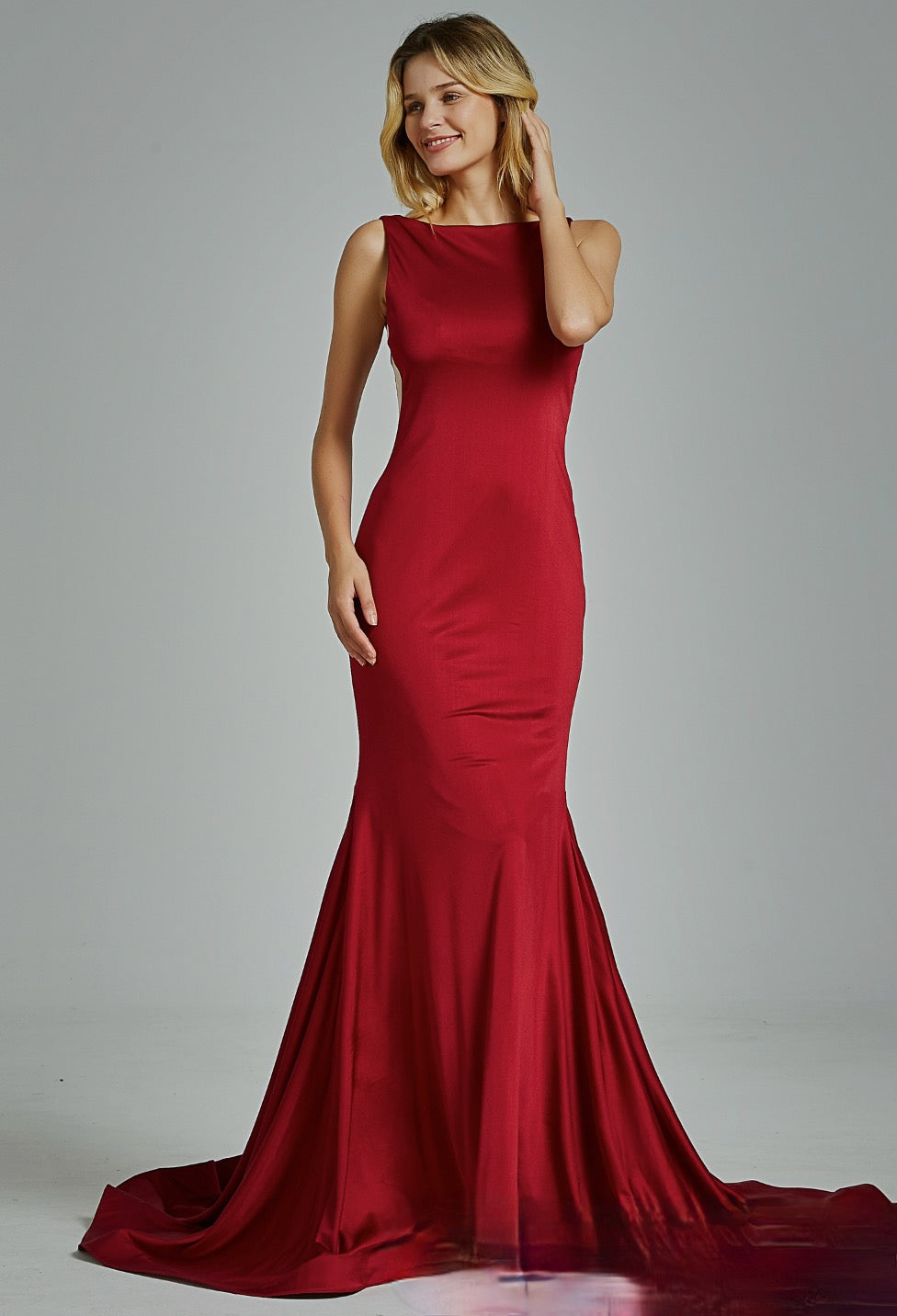 Fitted Bateau Neckline Bridesmaid Dress with Plunging V-Back
