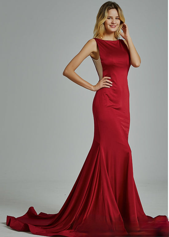 Fitted Bateau Neckline Bridesmaid Dress with Plunging V-Back
