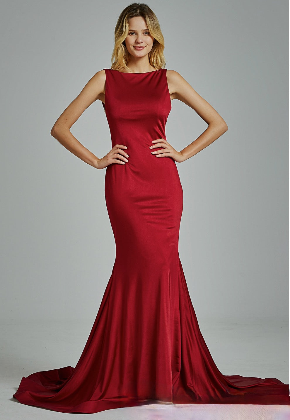 Fitted Bateau Neckline Bridesmaid Dress with Plunging V-Back