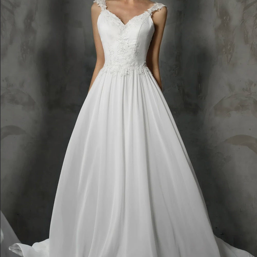Stunning V Neckline Chiffon Wedding Dress With Beaded Appliques