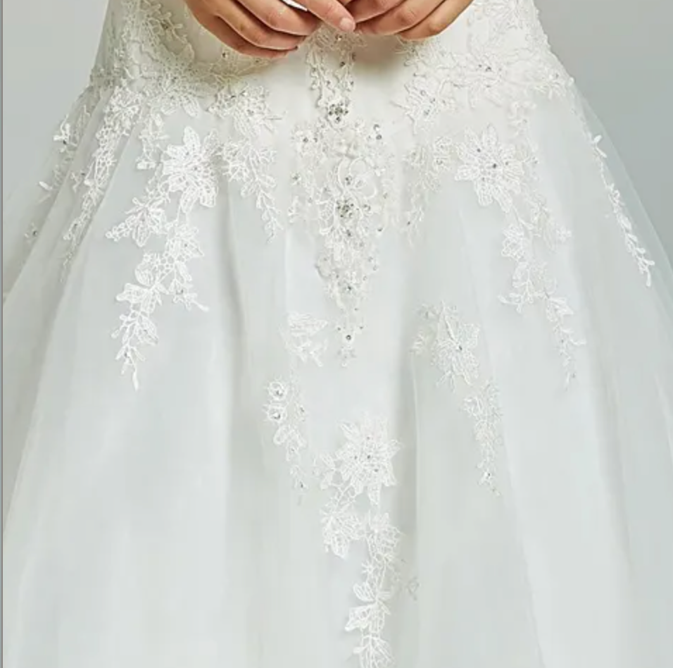 
                      
                        Elegant A-Line Sheer Back Bridal Gown With Appliques
                      
                    