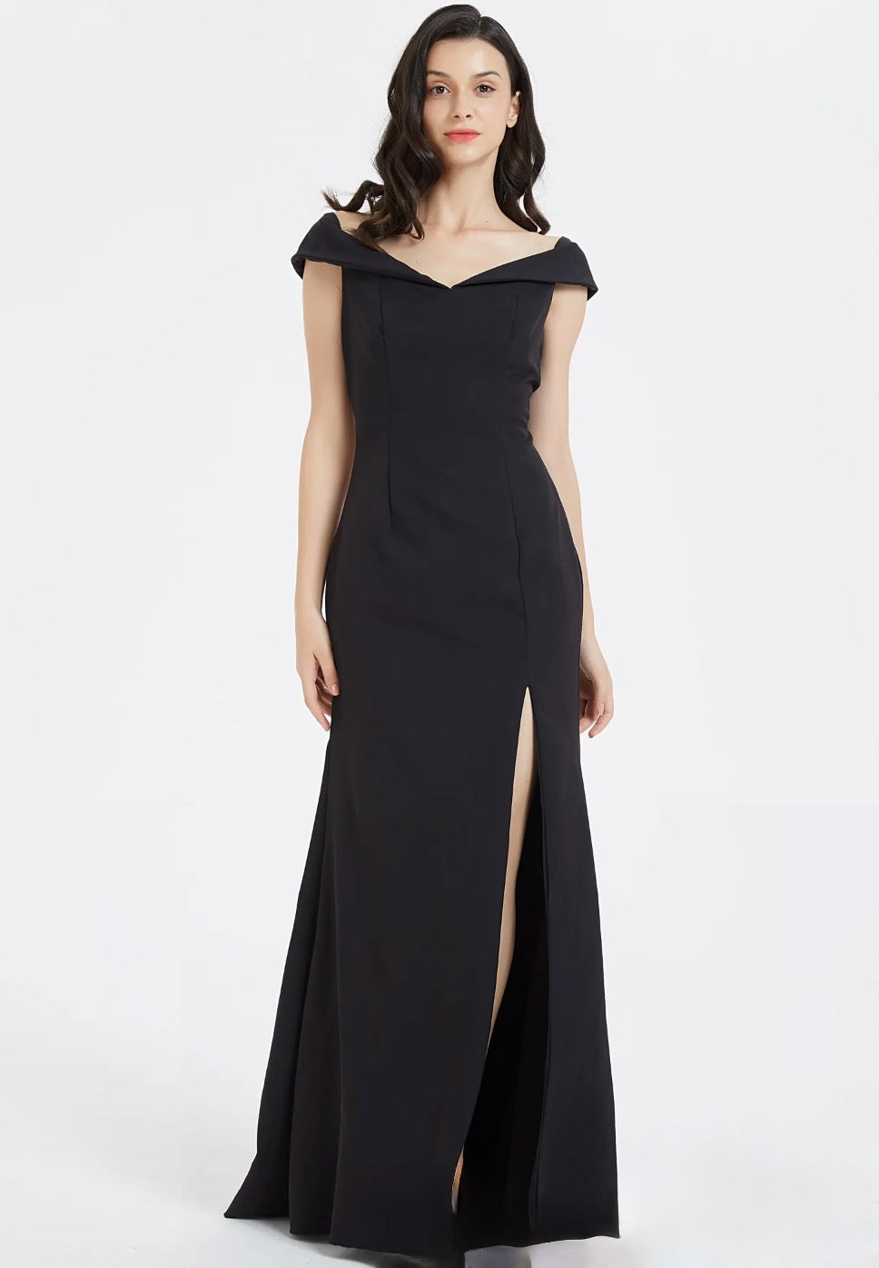 Classic Off The Shoulder Split Long Bridesmaid Dress