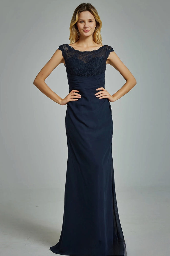 
                      
                        Chiffon Cap Sleeves Bridesmaid Dress with Ruched Bodice
                      
                    