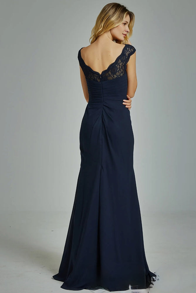 
                      
                        Chiffon Cap Sleeves Bridesmaid Dress with Ruched Bodice
                      
                    