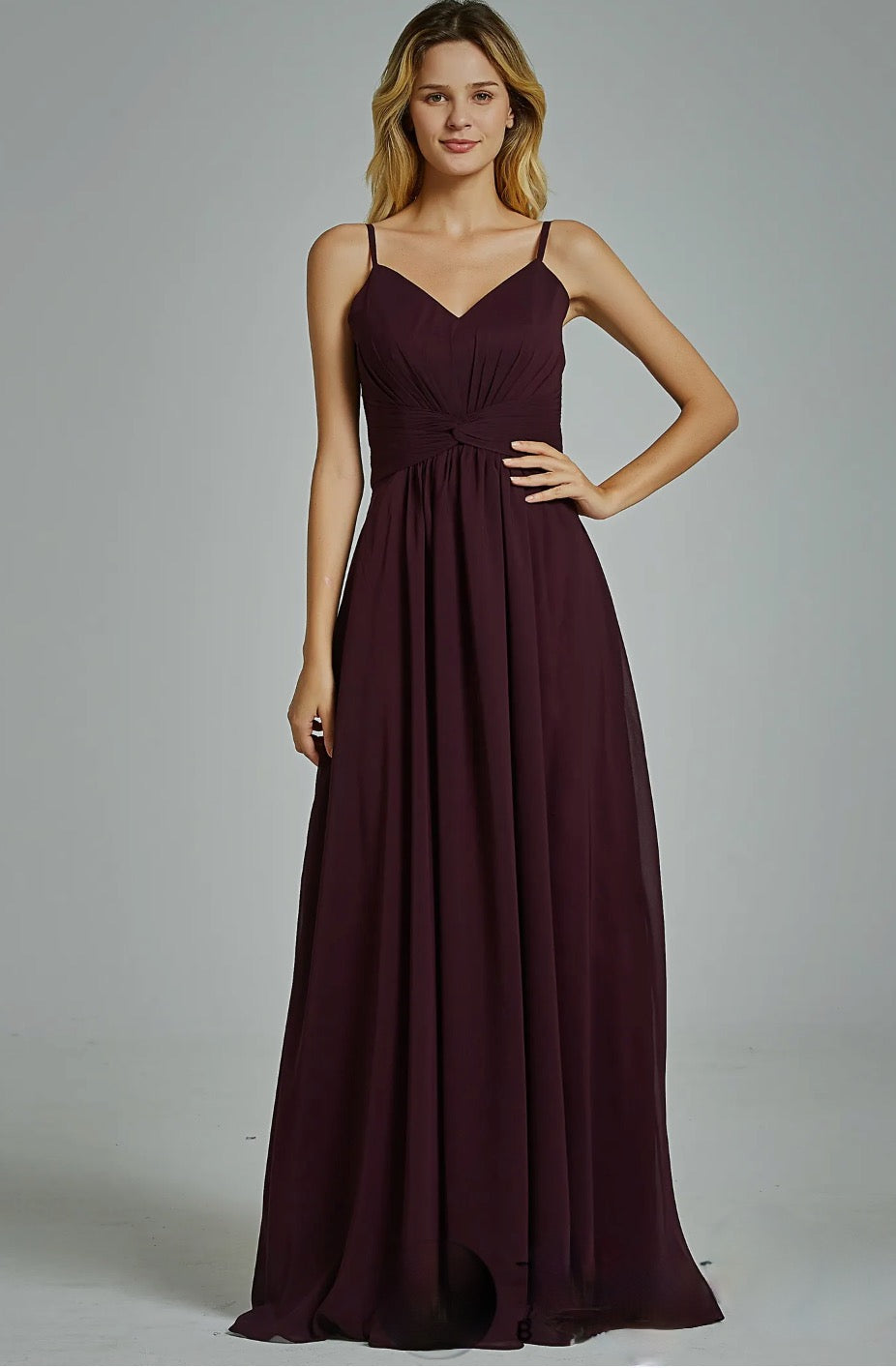 Spaghetti Straps Chiffon Bridesmaid Dress with Twist Front Bodice