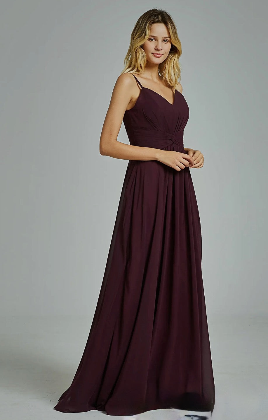 Spaghetti Straps Chiffon Bridesmaid Dress with Twist Front Bodice