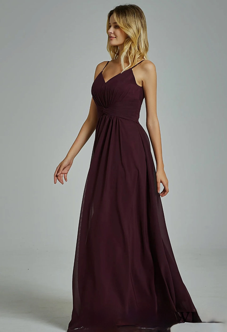 Load image into Gallery viewer, Spaghetti Straps Chiffon Bridesmaid Dress with Twist Front Bodice
